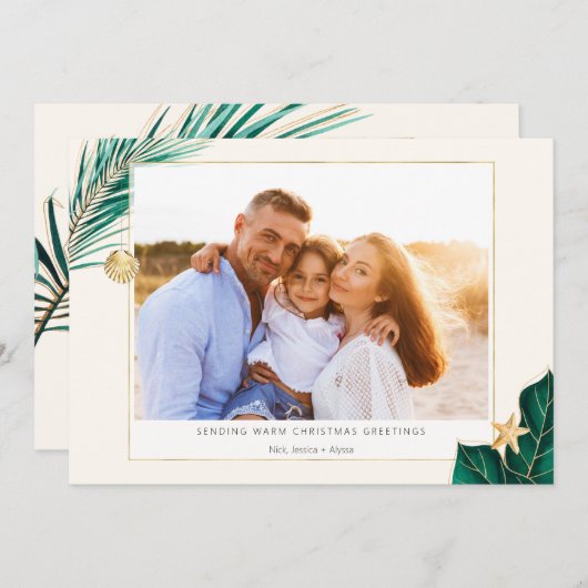 熱帯緑と金ゴールドの緑の写真 シーズンカード (正面/裏面)