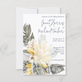 熱帯緑と黄色のバナナ葉の結婚 招待状