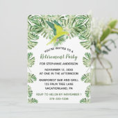 熱帯緑のオウムと葉パーティー退職 招待状 (スタンド正面)