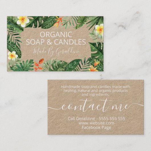 熱帯緑のクラフト手作り石鹸とろうそく 名刺 (正面/裏面)
