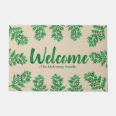 熱帯緑のシダの群葉及び姓の歓迎 ドアマット (正面)