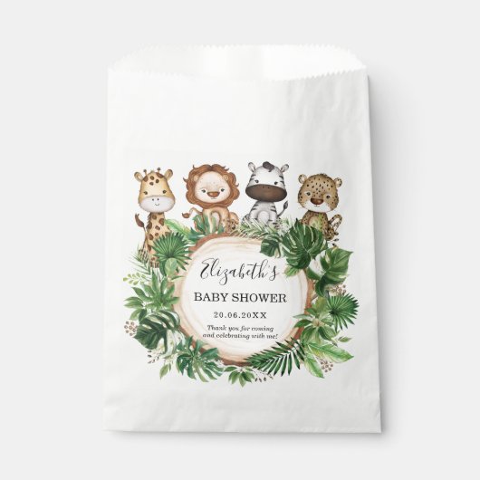 熱帯緑のジャングル野生動物の赤ちゃんシャワー フェイバーバッグ (正面)