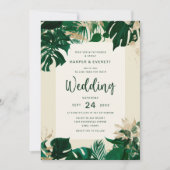 熱帯緑のテーマとフォトバック結婚ズ 招待状 (正面)