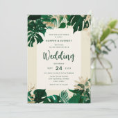 熱帯緑のテーマとフォトバック結婚ズ 招待状 (スタンド正面)