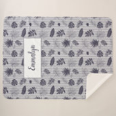 熱帯緑のパターンストライプモノグラム |紫 シェルパブランケット (正面(横))