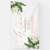 熱帯緑のピンクの蘭の赤ちゃんシャワーへようこそ 横断幕 (縦)