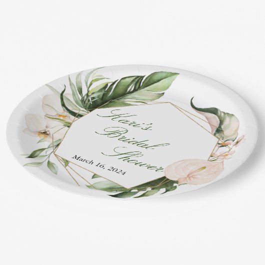 熱帯緑のフローラ紙プレート ペーパープレート (アングル)