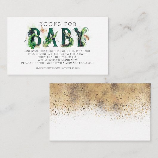 熱帯緑のベビーの赤ちゃんシャワー用の本 エンクロージャーカード (正面/裏面)