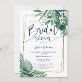 熱帯緑のヤシの金ゴールドスクリプトブライダルシャワー 招待状 (正面)