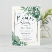 熱帯緑のヤシの金ゴールドスクリプトブライダルシャワー 招待状 (スタンド正面)