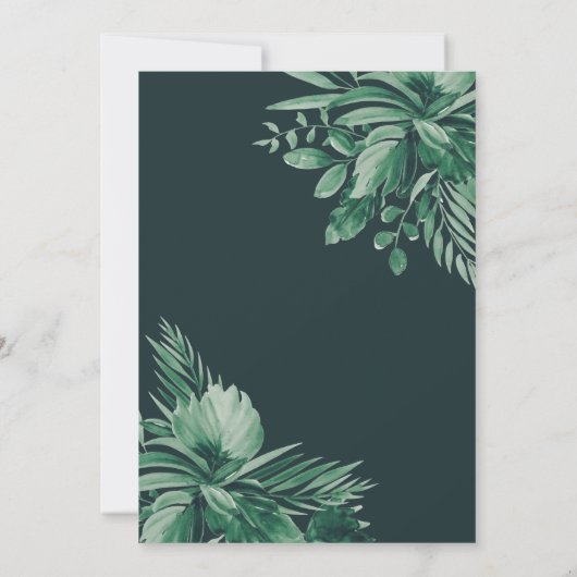 熱帯緑のヤシの金ゴールドスクリプトブライダルシャワー 招待状 (裏面)