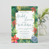 熱帯緑のヤシの金ゴールドスクリプトブライダルシャワー 招待状 (スタンド正面)