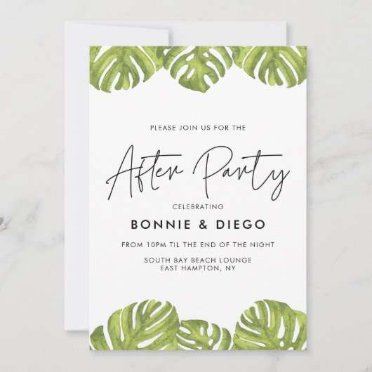 熱帯緑のヤシ結婚のパーティー後 招待状 (正面)