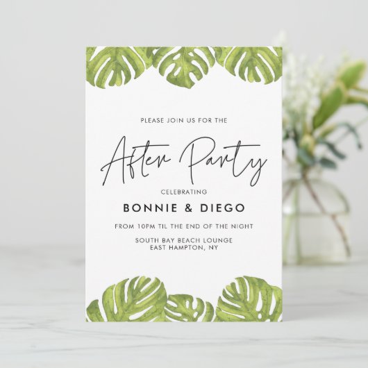 熱帯緑のヤシ結婚のパーティー後 招待状 (スタンド正面)