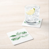 熱帯緑のヤシ結婚のモノグラム スクエアペーパーコースター (インサイチュ)