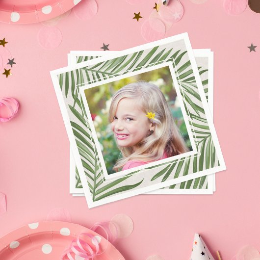 熱帯緑のヤシ葉の夏の写真 スタンダードカクテルナプキン