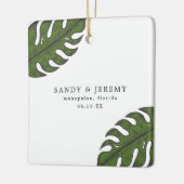 熱帯緑のヤシ葉結婚の写真 セラミックオーナメント (左)