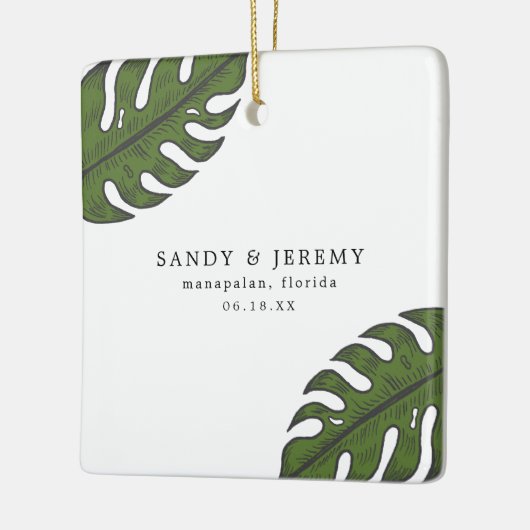 熱帯緑のヤシ葉結婚の写真 セラミックオーナメント (左)