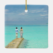 熱帯緑のヤシ葉結婚の写真 セラミックオーナメント (裏面)