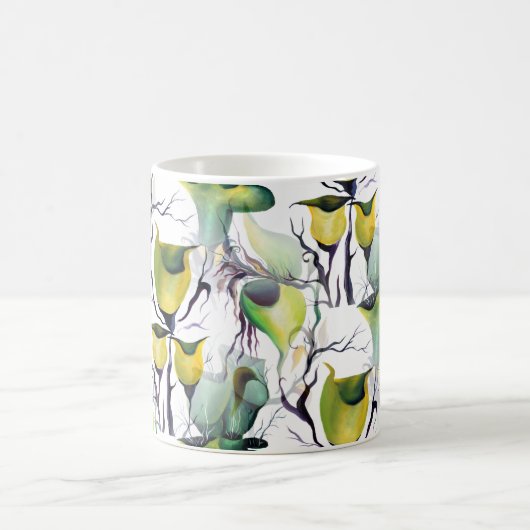 熱帯緑の妖精の国の水彩植物 コーヒーマグカップ (中央)