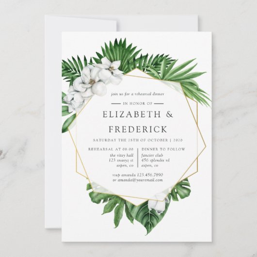 熱帯緑の幾何学的リハーサルディナー 招待状 (正面)