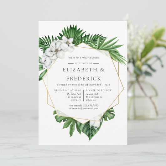 熱帯緑の幾何学的リハーサルディナー 招待状 (スタンド正面)