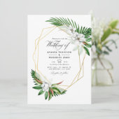 熱帯緑の幾何結婚的な写真 招待状 (スタンド正面)