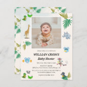 熱帯緑の森の動物の赤ちゃんシャワー 招待状 (正面/裏面)