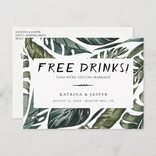 熱帯緑の無料飲み物が日付を救う 案内ポストカード (正面/裏面)