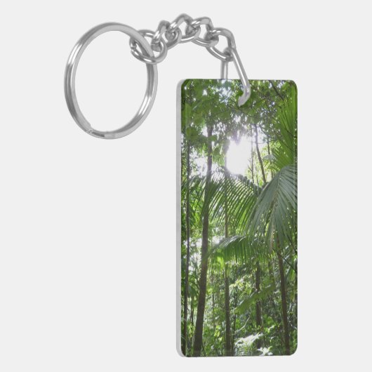 熱帯緑の熱帯雨林の天蓋を通る日光 キーホルダー (正面左)