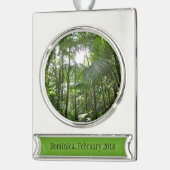 熱帯緑の熱帯雨林の天蓋を通る日光 シルバープレートバナーオーナメント (左)