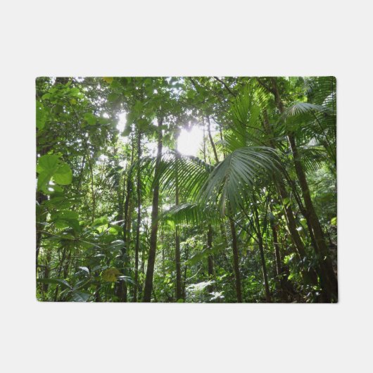 熱帯緑の熱帯雨林の天蓋を通る日光 ドアマット (正面)