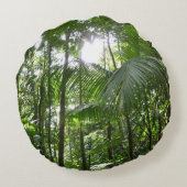 熱帯緑の熱帯雨林の天蓋を通る日光 ラウンドクッション (裏面)