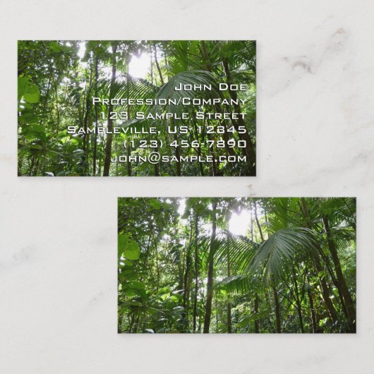 熱帯緑の熱帯雨林の天蓋を通る日光 名刺 (正面/裏面)