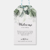 熱帯緑の白いフローラ結婚の歓迎 ギフトタグ (正面)