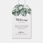 熱帯緑の白いフローラ結婚の歓迎 ギフトタグ (正面)