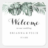 熱帯緑の白いフローラ結婚の歓迎 スクエアシール (正面)