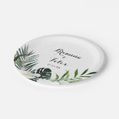 熱帯緑の白いフローラ結婚ズケーキ ペーパープレート (アングル)