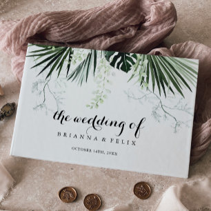 熱帯緑の白いフローラ結婚ズ ゲストブック