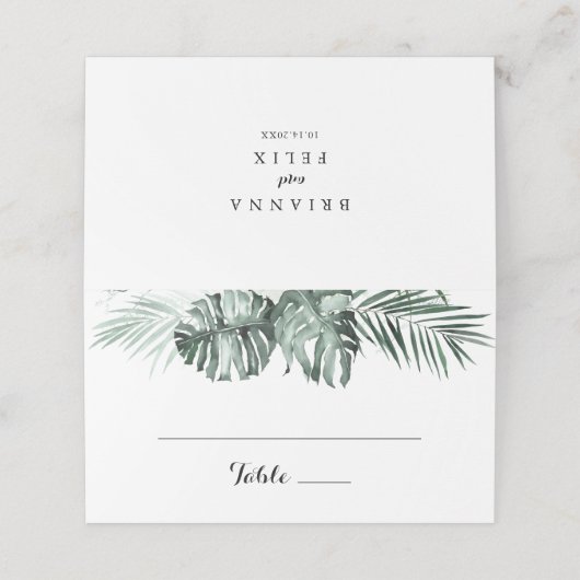 熱帯緑の白いフローラ結婚ズ プレイスカード (外部開封)