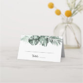 熱帯緑の白いフローラ結婚ズ プレイスカード (正面)