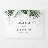 熱帯緑の白いフローラ結婚ズ 三つ折り招待状 (カバー)