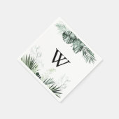 熱帯緑の白フローラモノグラム結婚ズ スタンダードカクテルナプキン (角)