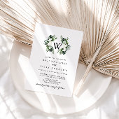 熱帯緑の白フローラモノグラム結婚ズ 招待状