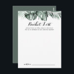 熱帯緑の白結婚色のバケットリストカード ポストカード<br><div class="desc">これらの熱帯の緑の結婚白いバケットリストカードは、素朴なウェディングレセプションやブライダルシャワーのための完璧な活動である。デザインは白い美しい花葉が咲き乱れた緑のヤシの花束を備えている。どんな人生のイベントにも合わせて文言を変える。バケットリストのサインは別売。</div>