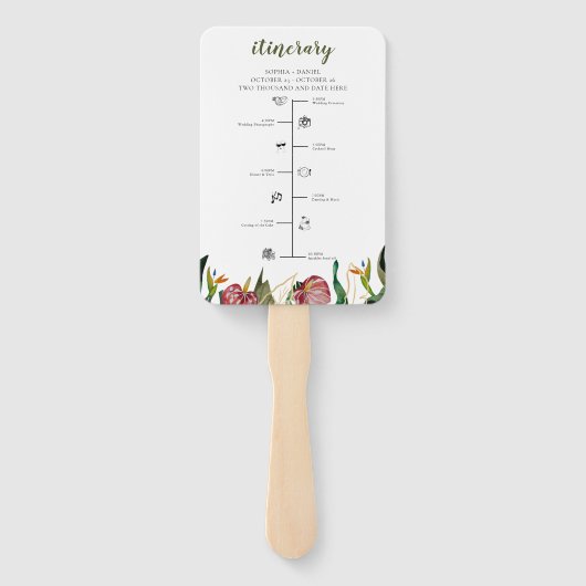 熱帯緑の結婚式 プログラムとタイムライン ハンドファン (裏面)