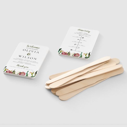 熱帯緑の結婚式 プログラムとタイムライン ハンドファン (組立なし)