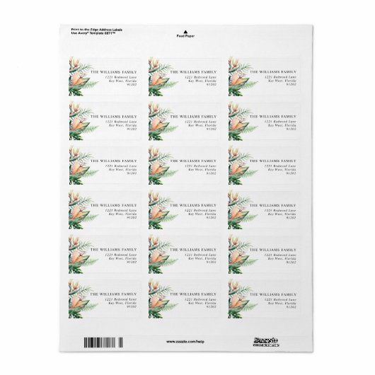 熱帯緑の花を受け取る住所 シール (フルシート)