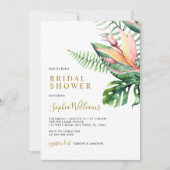 熱帯緑の花モダンブライダルシャワー 招待状 (正面)