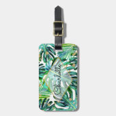 熱帯緑の草木の金ゴールドのグリッターのシュロの葉パターン ラゲッジタグ (正面縦)